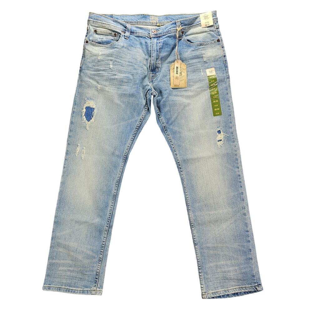 True Craft Jeans Mens 38x30 Slim Fit Stretch Style #9972 Distressed NEW